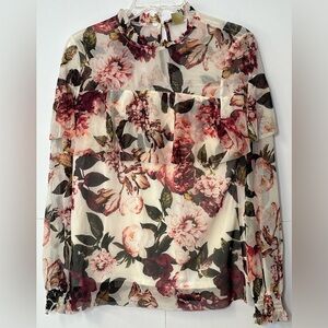 EUC Women’s Worthington Sheer Blouse 👚 with Flower 🌸 Design. Size Medium.
